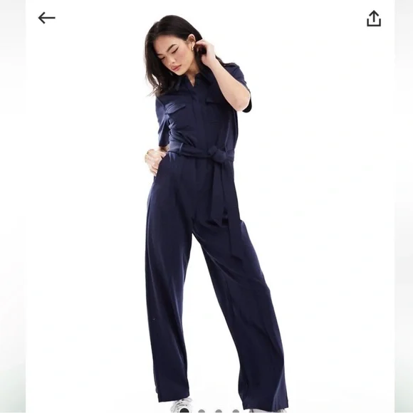 & Other Stories Jumpsuit Utility Boiler Suit Lyocell Button Belted Straight Leg - Picture 2 of 7